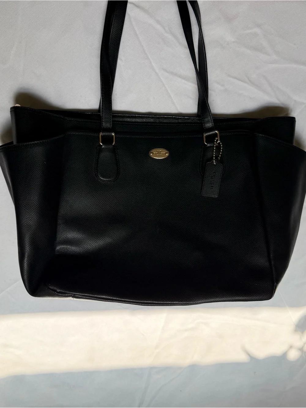 Coach Black Leather Tote with Gold Accent